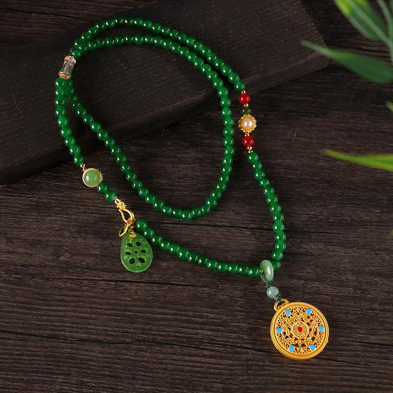 Chinese Style Pearl Necklace Hanfu Accessory Zinc Alloy Hollow Carved Pendant Long Chain Necklace