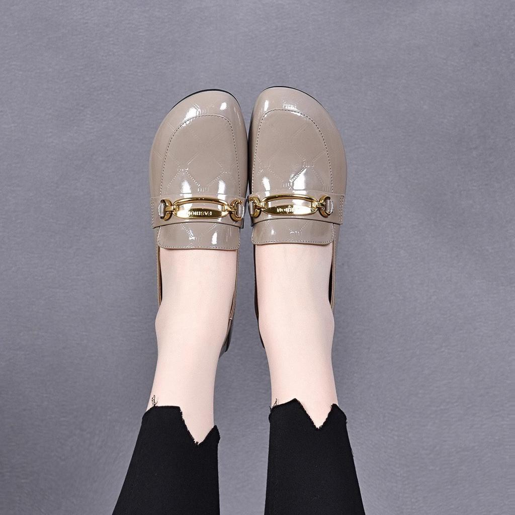 Leather leather shoes women's new four-season small single shoes round head thick heel low heel patent leather women's shoes spring