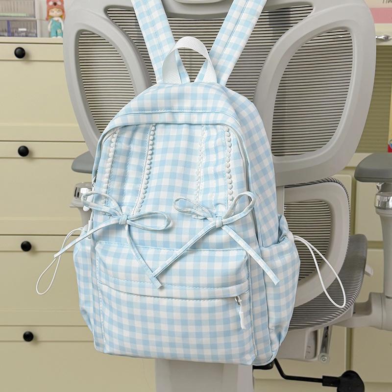 Schoolbag new small fresh plaid backpack female student Korean version high value literary schoolbag female junior high school backpack