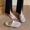 Fashion CRLAYDK Mule for Women Backless Buckle Loafers Slip On Mesh Hollow Out Casual Walking Flat Slides Closed Toe Ladies Slippers
