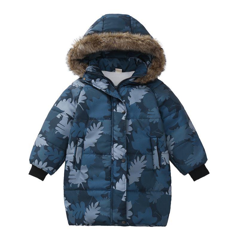 5-13 Years Kids Mid Length Hooded Coat Winter Cotton Down Jacket 130