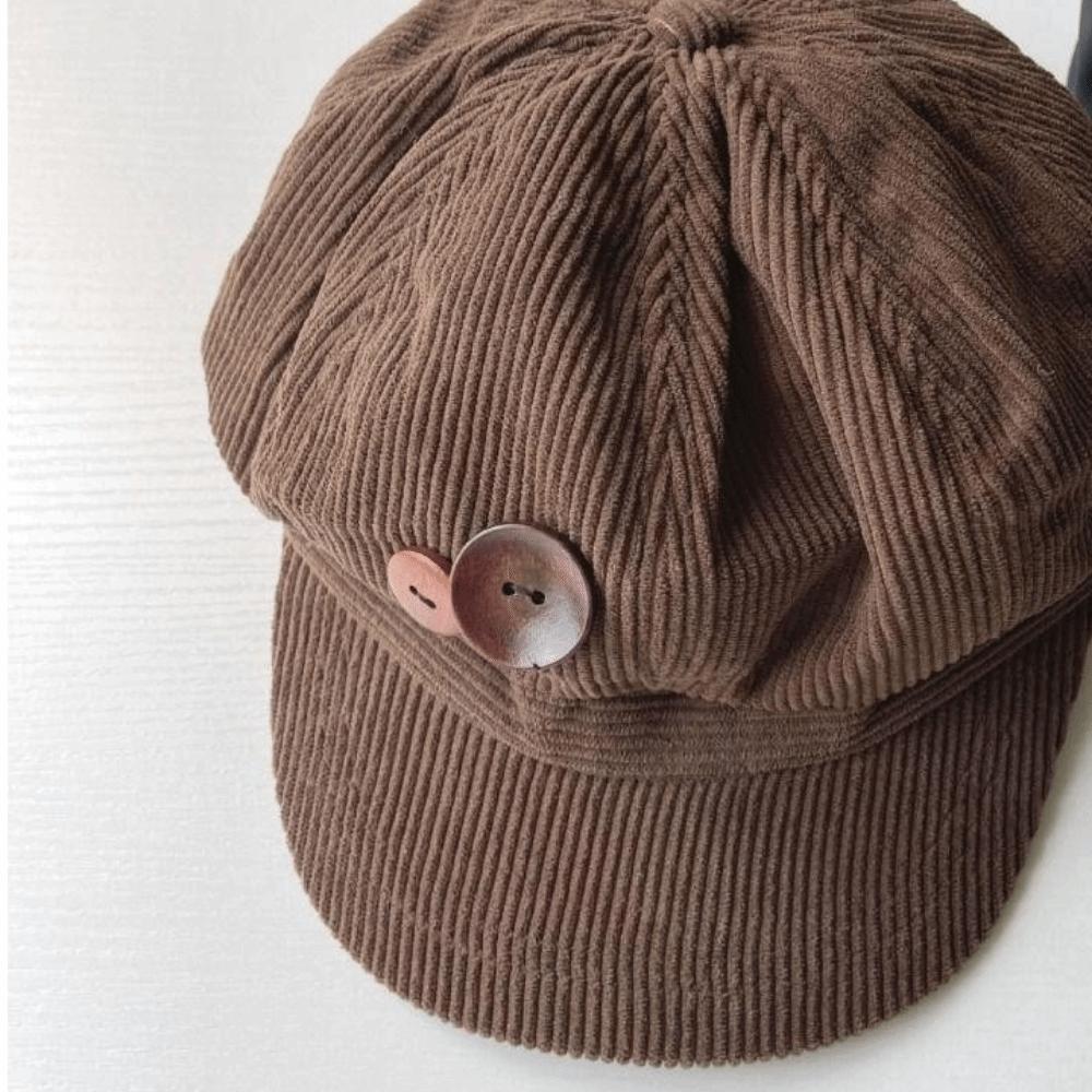 Harajuku Double Button Berets Hat Y2k Painter Hat Simple Corduroy Baseball Cap  Winter