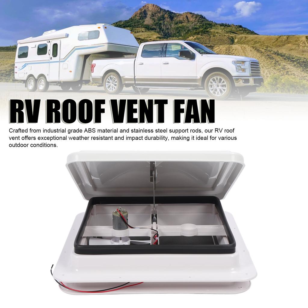 13.39×13.39inch RV Roof Vent with Fly Screen and Support Rod Tight Sealing Water Resistant Motorhome Ceiling Vent Fan