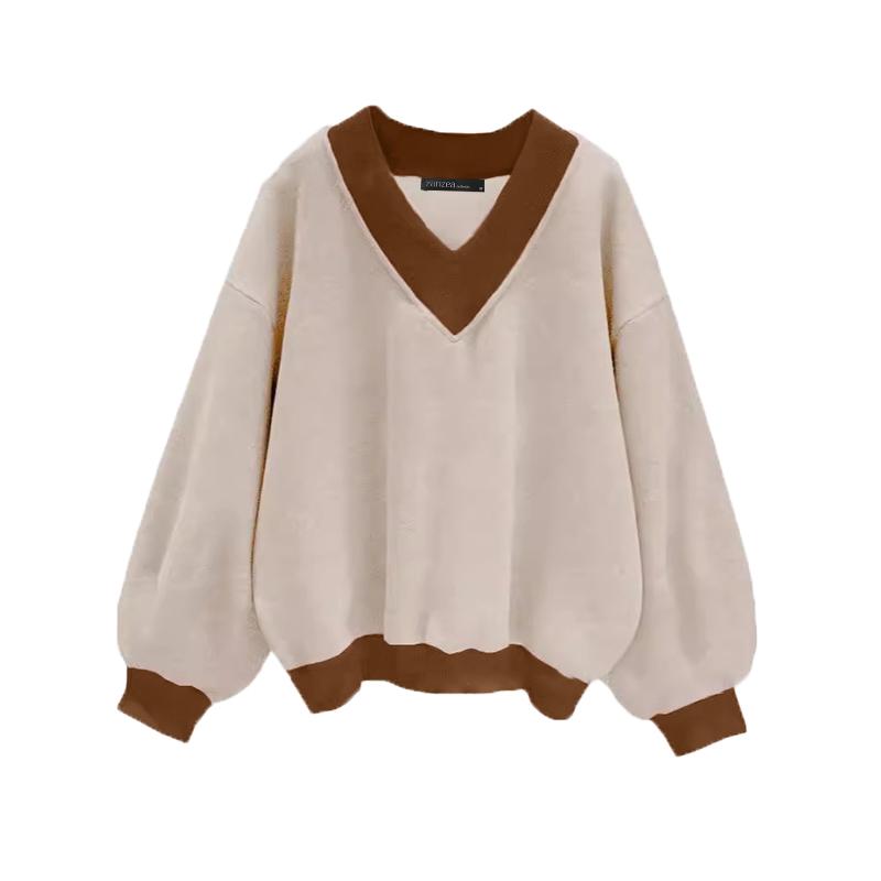 

ZANZEA Жіноча повсякденна блузка з V-подібним вирізом і довгими рукавами S бежевий