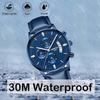 Nibosi Men's Chronograph Watch Blue Leather Strap Waterproof Analog Casual Big Face