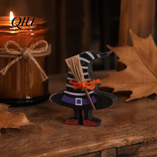 Rustic Wooden Ghost Signs Halloween Table Sign, Cute Witch Hat Bat Freestanding Tiered Miniature Room Decor Tray Ornament, Farmhouse Tabletop