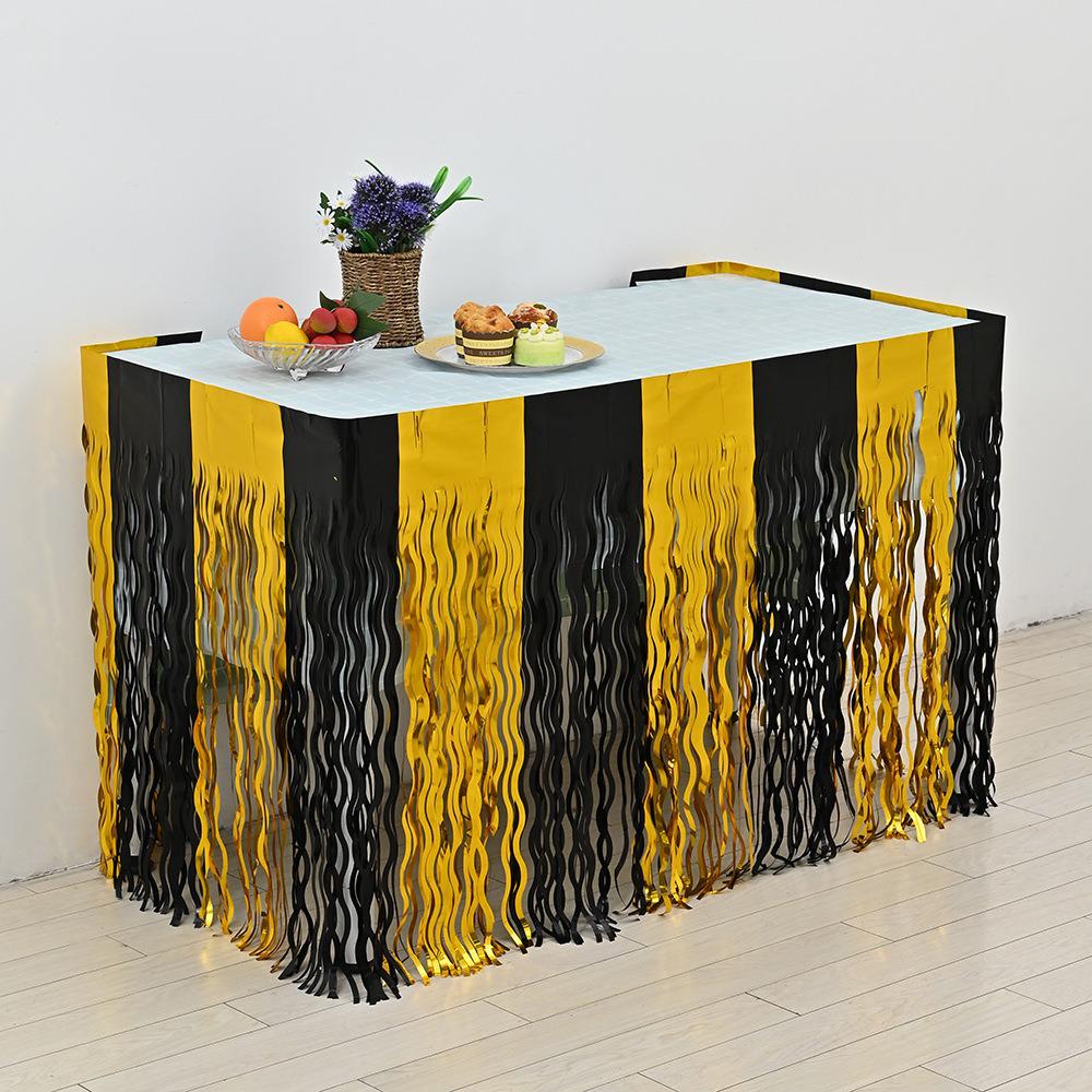 Rainbow Silk Table Skirt: Colorful Birthday, Wedding, and Holiday Party Decoration