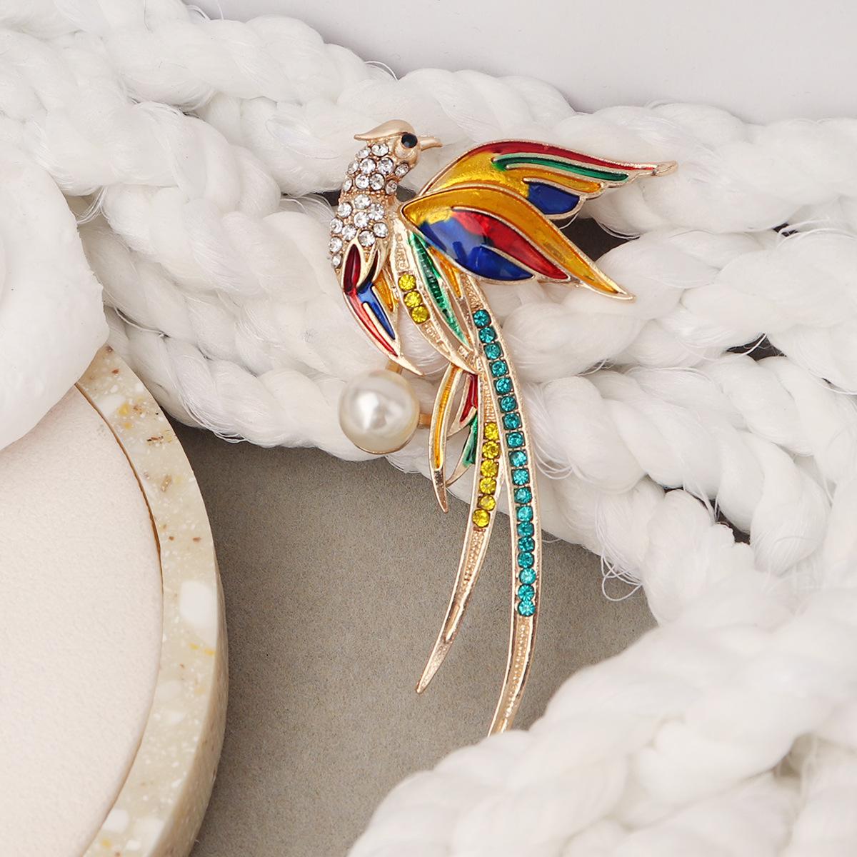 Temperament Phoenix Brooch Exquisite Rhinestone Long Tail Phoenix Brooch Fashionable and Versatile Clothes Bags and Accessories