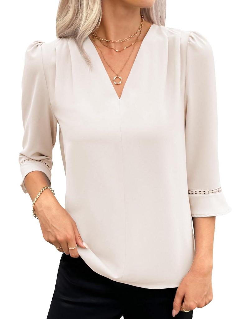 2026 Ny V-ringad Satinklänning Dam Puffärm Enfärgad Lös Passform Topp
