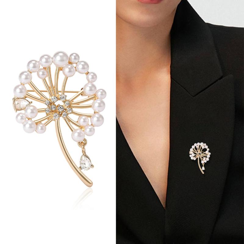 Dandelion Pins For Women Pearl Plant Brooches Banquet Party Backpack Gifts Jewelry Accessories
