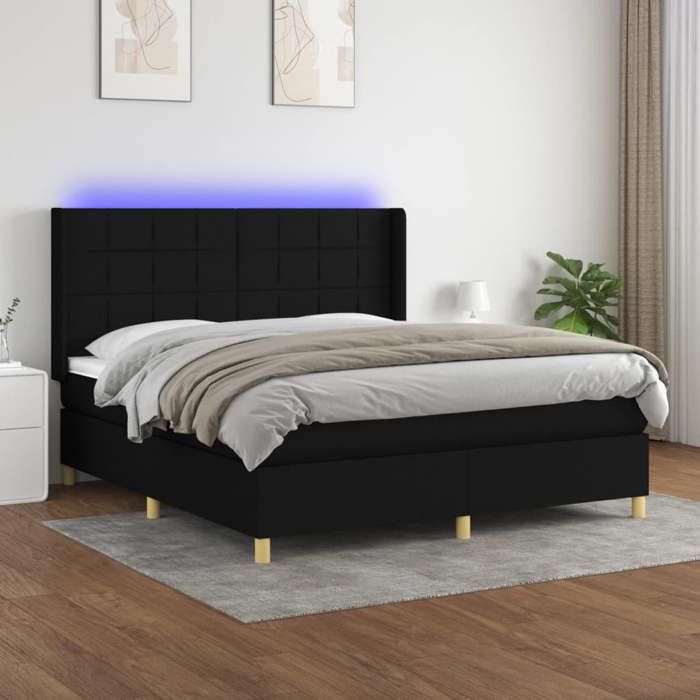 VidaXL Slat Bed Base with Mattress and LED, Upholstered Bed, Double Bed, Adult Bed for Interior Bedroom, 3138887