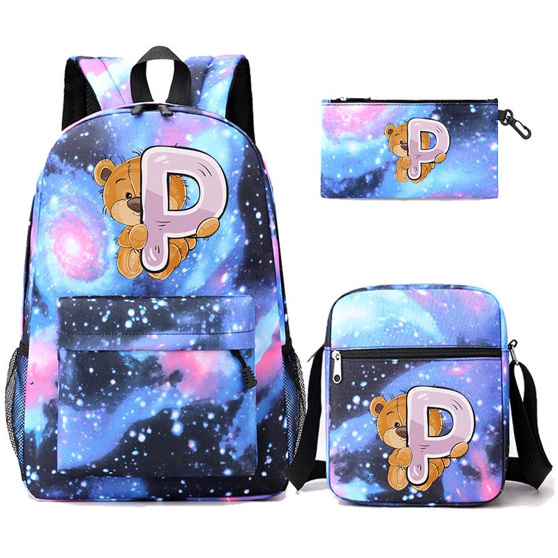 3 szt./zestaw Mały Miś 26 Liter Angielskich Plecak Powrót do Szkoły Plecak Chłopak Dziewczyna Kawaii Torba na Ramię Piórnik Torba Studencka