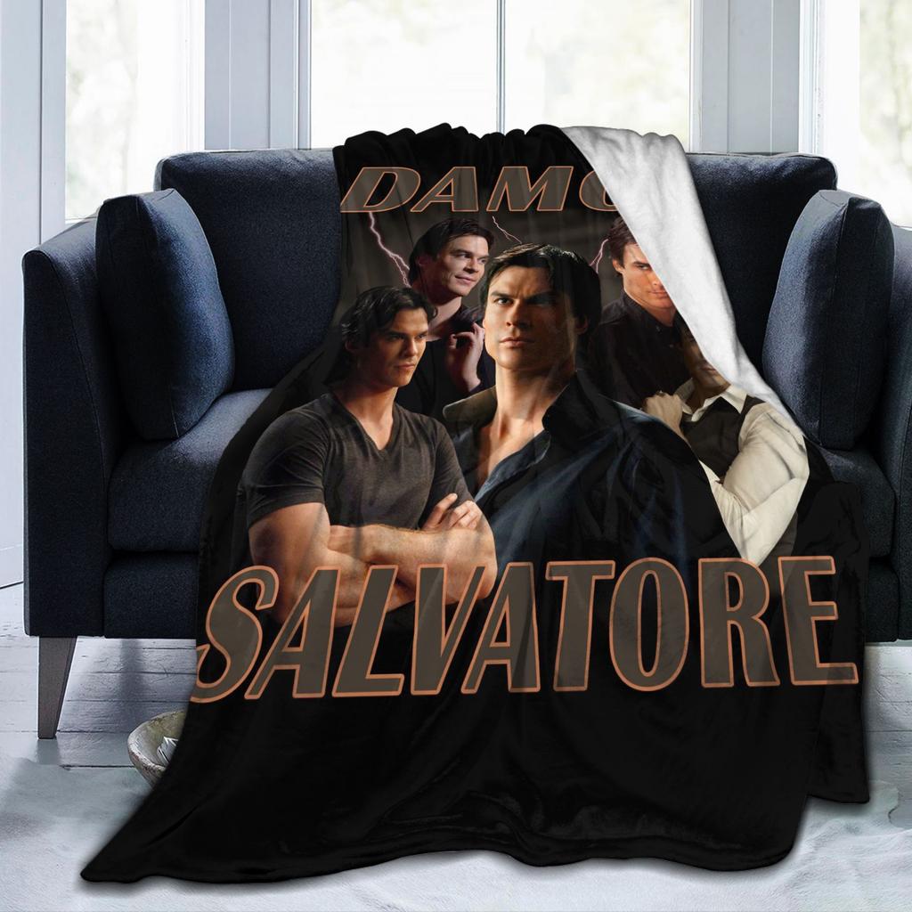 Damon Salvatore Blankets Fleece Winter The Vampire Diaries Ian Somerhalder Tv Series Warm Throw Blanket for Sofa