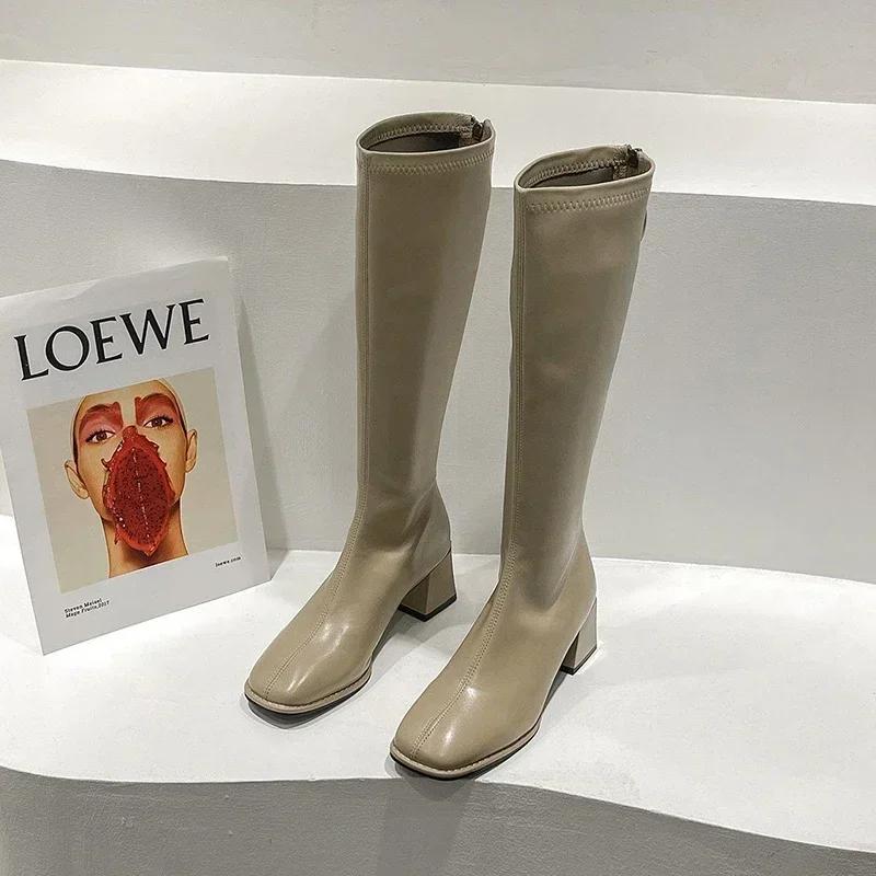 

Slim Woman High top Fashion Women Knee Heel Winter Soft Leather Long for Adult Women Elegant Style Comfortable Wear 41