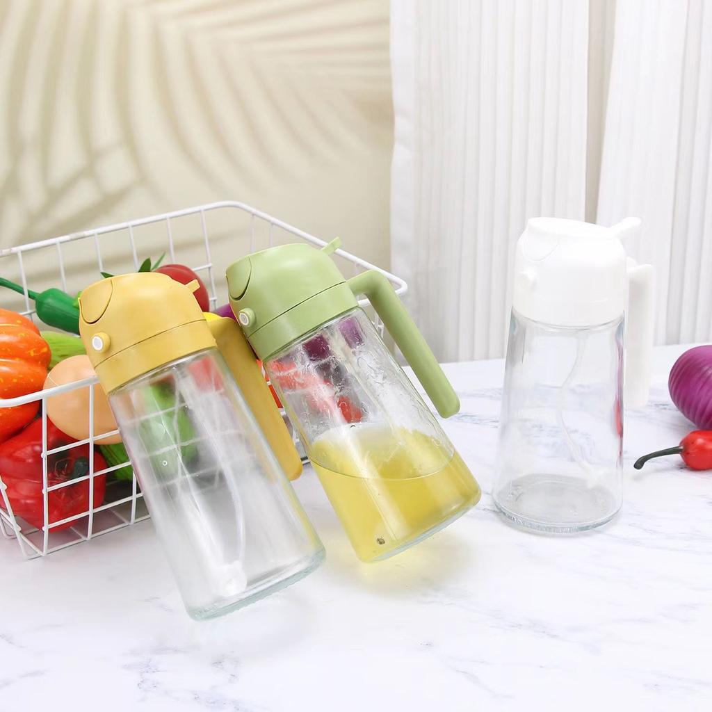 2in1 Oil Sprayer Glass Bottle for Cooking  Anti-leakage Olive Oil Storage Bottle for BBQ Air Fryer Salad Steak Kitchen Supplies