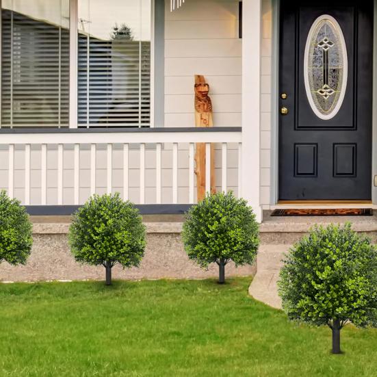 Artificial Boxwood Topiary Ball Tree with Ground Stake UV Resistant Weather-proof Faux Greenery Shrubs Outdoor Garden Porch Patio Fake Boxwood
