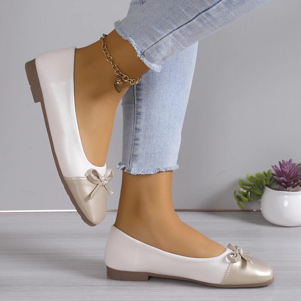 Women Flats Shoes Fashion Elegant Ballerinas Slip On Loafers Shoes Women Square Toe Bow Knot Casual Spring Autumn Sneakers Women