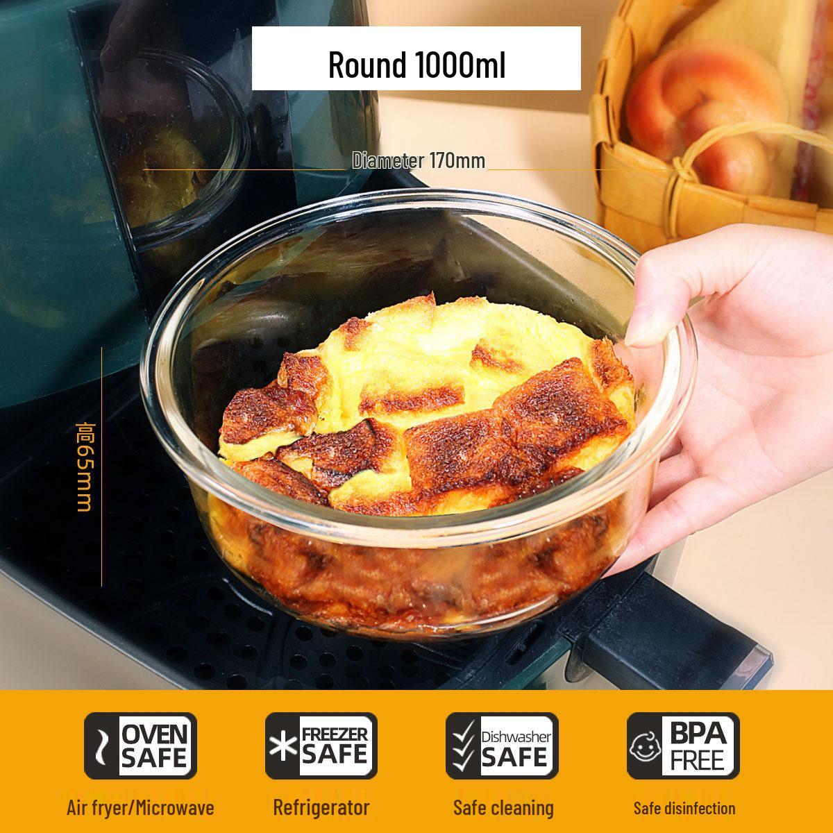 High-Temperature Resistant Oven-Safe Glass Bowl for Air Frying, Baking, and Cooking.