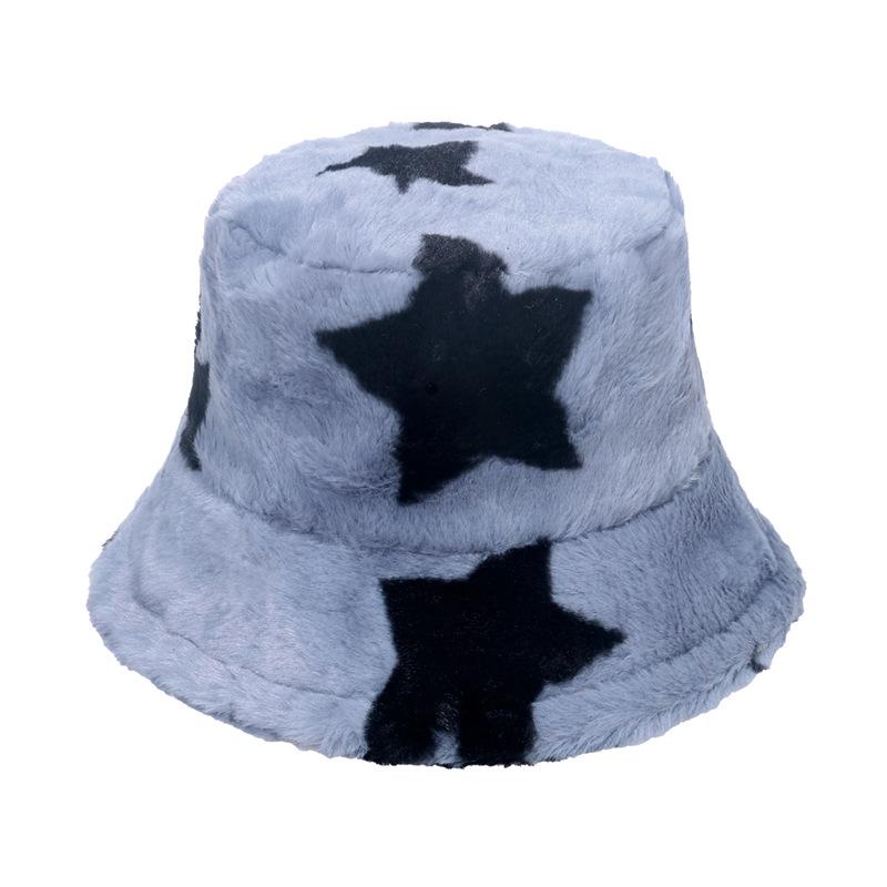 Pentagram basin hat men's and women's Japanese and Korean trend casual imitation rabbit hair geometric plush thermal hat winter bucket hat men