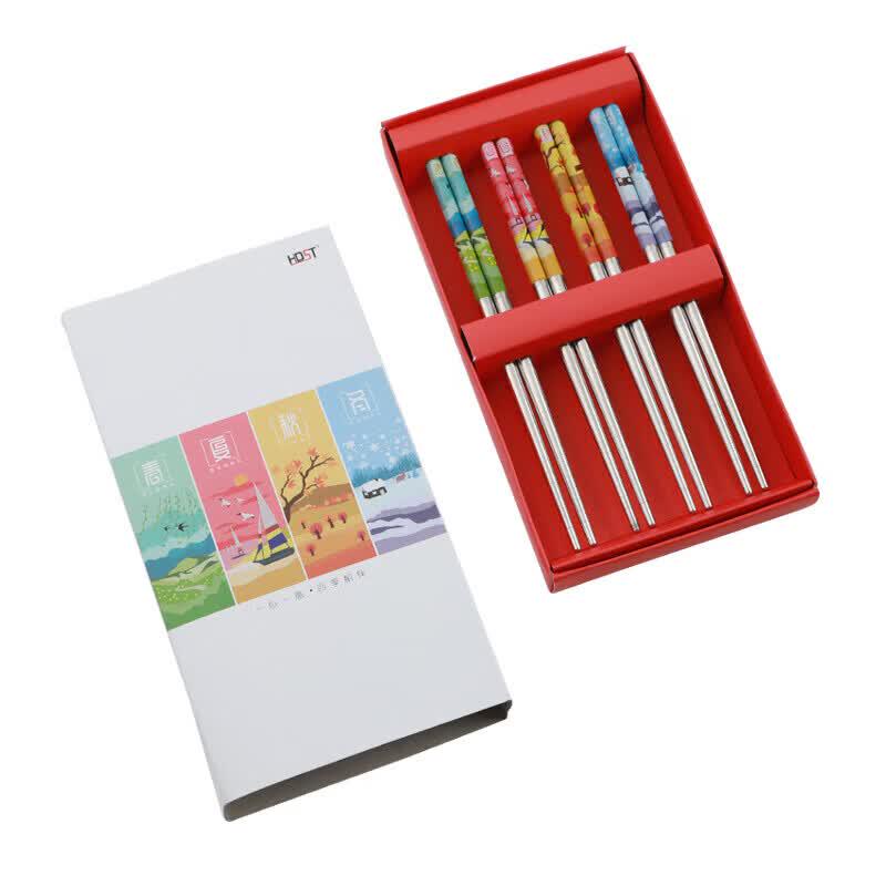 HDST SJ-1903 Stainless Steel Chopsticks Gift Set 4 пары