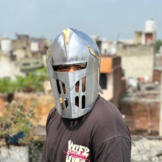 Visor of Aegis Prime Handcrafted Medieval Knight Helmet with Golden Accents for , Cosplay Collectors