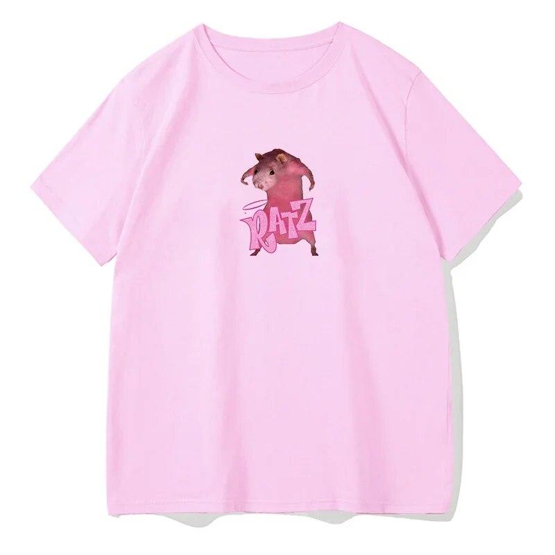Woman Kawaii Ratz Mouse Tree Print Harajuku Summer Unisex Tshirts Casual Round Neck Short Slee Top Tee Shirt Women T-shirt Drop Ship