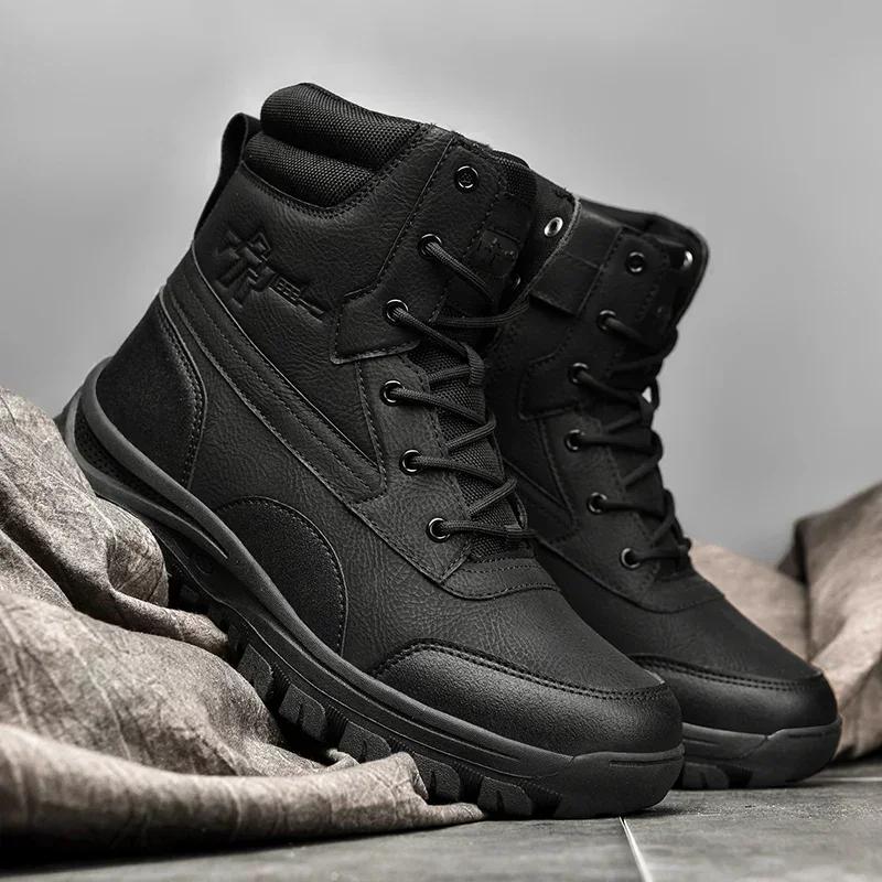 Herren Wasserdichte Leder Wander-Arbeitsstiefel Herren Sneaker Rutschfest Leicht Atmungsaktiv Rutschfeste Wüstenstiefel Schuhe für Herren