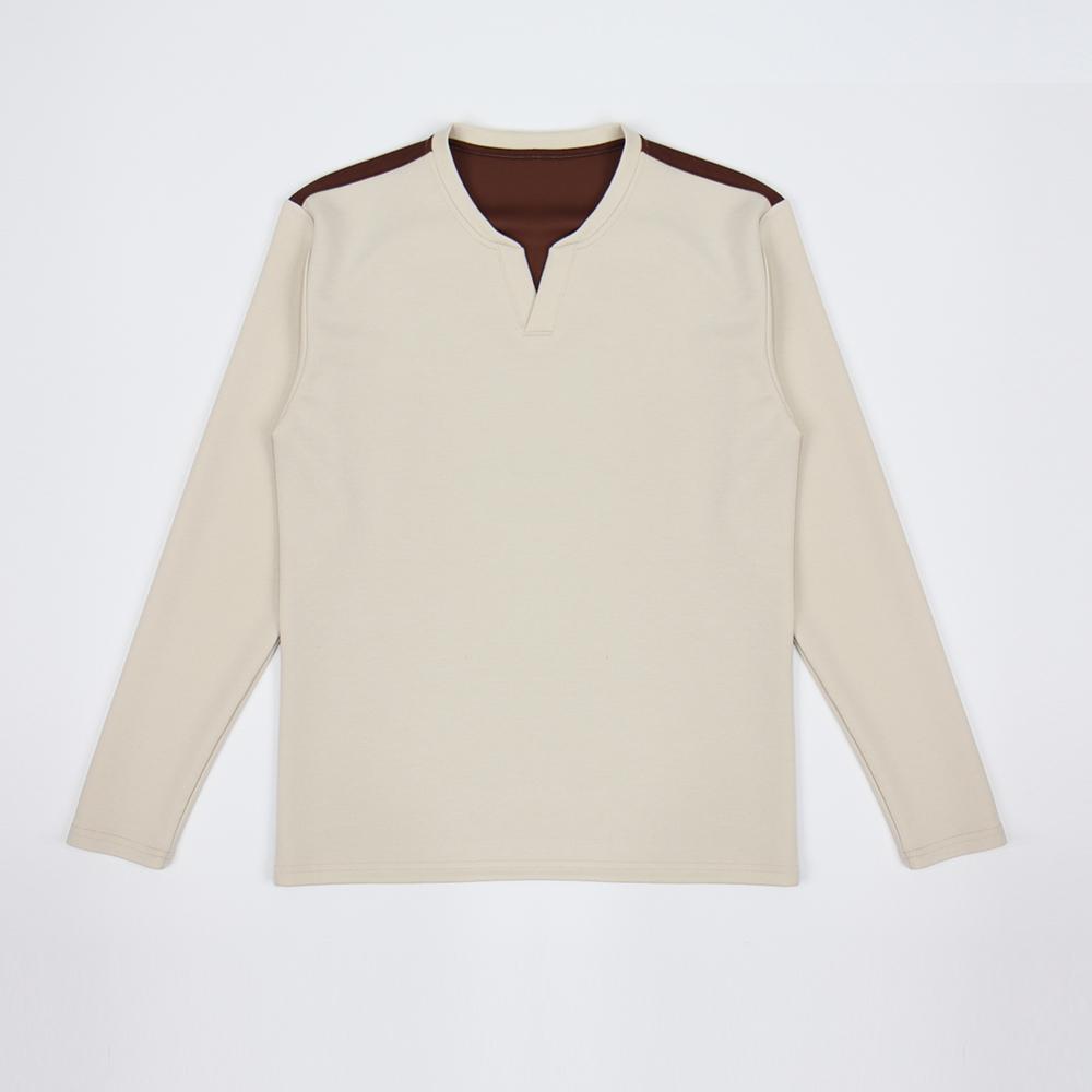 IKALOOK Multicolor V-Neck Contrast Long Sleeve Tee Tee198A