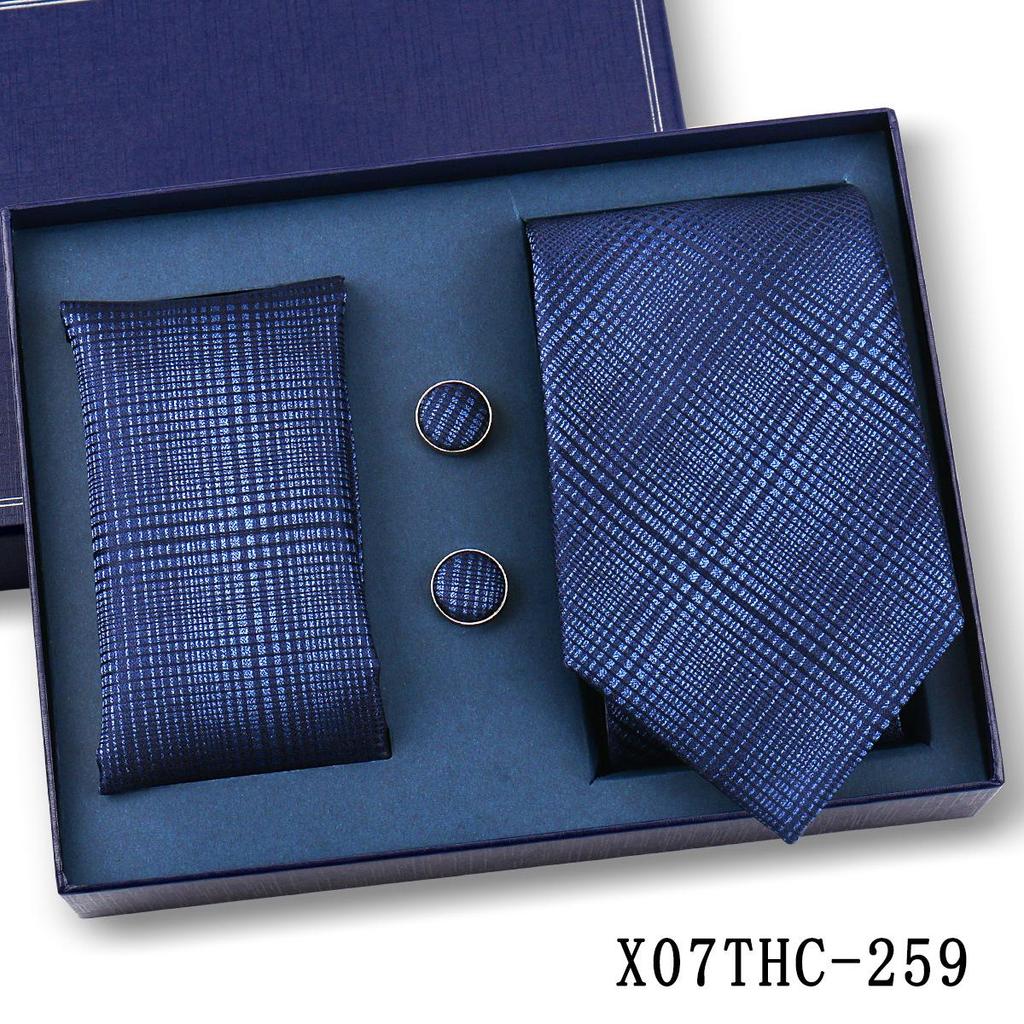 Men's Black Striped 3-Piece Gift Set: Hand-Tied 8cm Tie with Pocket Square & Cufflinks