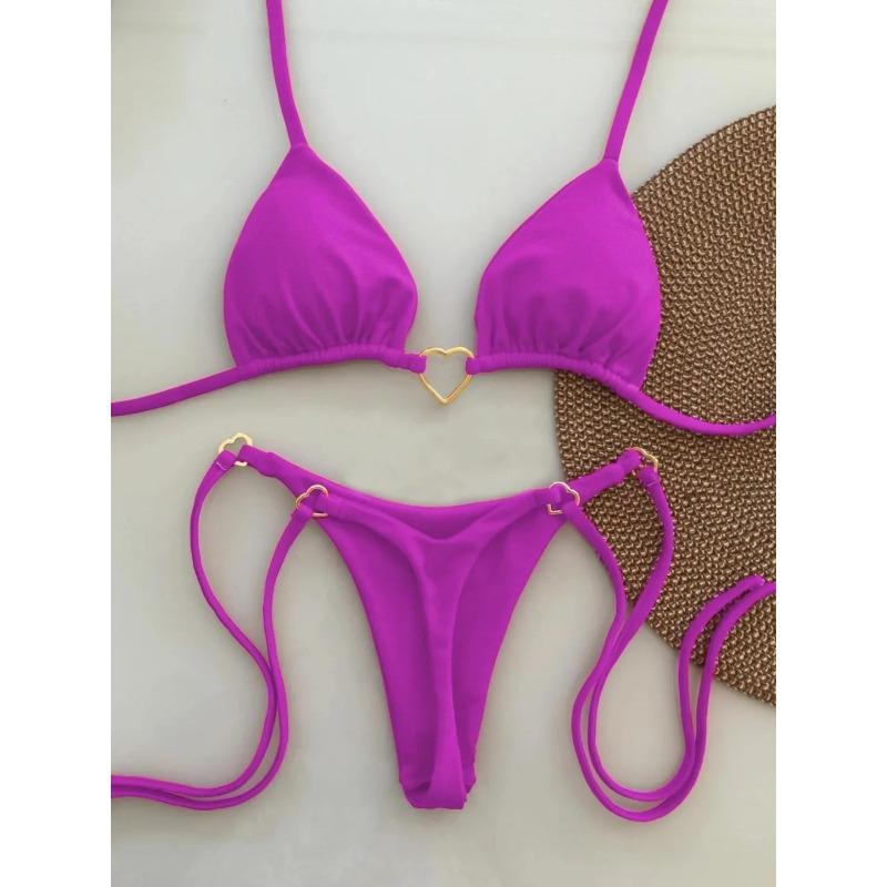 New Solid Color White Bikini Women Suit Low Waist Lace-up Fashionable Swimsuit Two-piece Set
