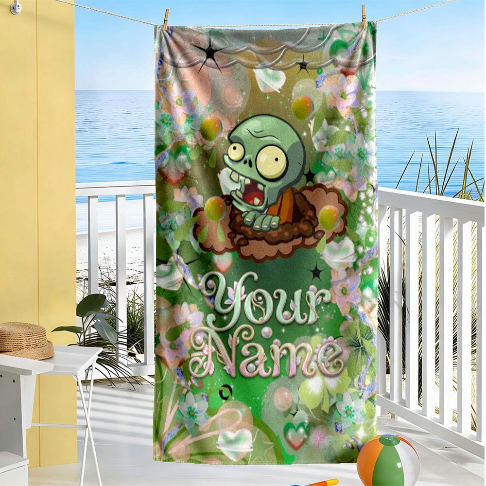 Plants Vs. Zombies Customize Your Name Beach Towel Soft Durable Quick-Dry Suitable for Swimming Gym Camping Yoga Vacation