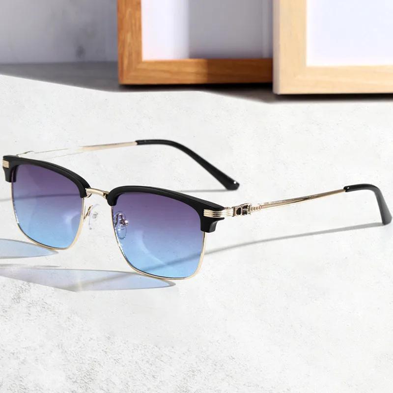 Half Frame Square Sunglasses Man Woman Luxury Brand Designer Sun Glasses Male Retro Mirror Eyewear Metal UV400