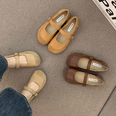 Version cuir souple~ Camel lait français bout rond mat ballerines Boken chaussures femmes portent semelle souple fée Mary Jane chaussures simples