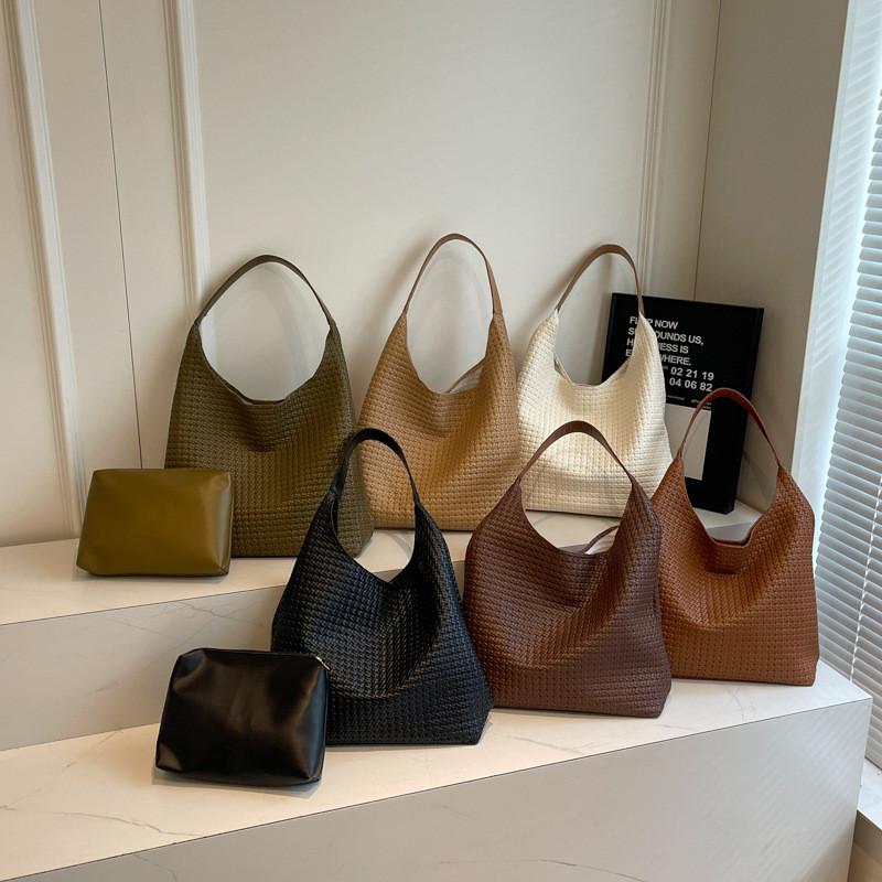 Pu Large Capacity Woven Tote Bag For Women With Solid Color For Daily Commuting And Casual Use