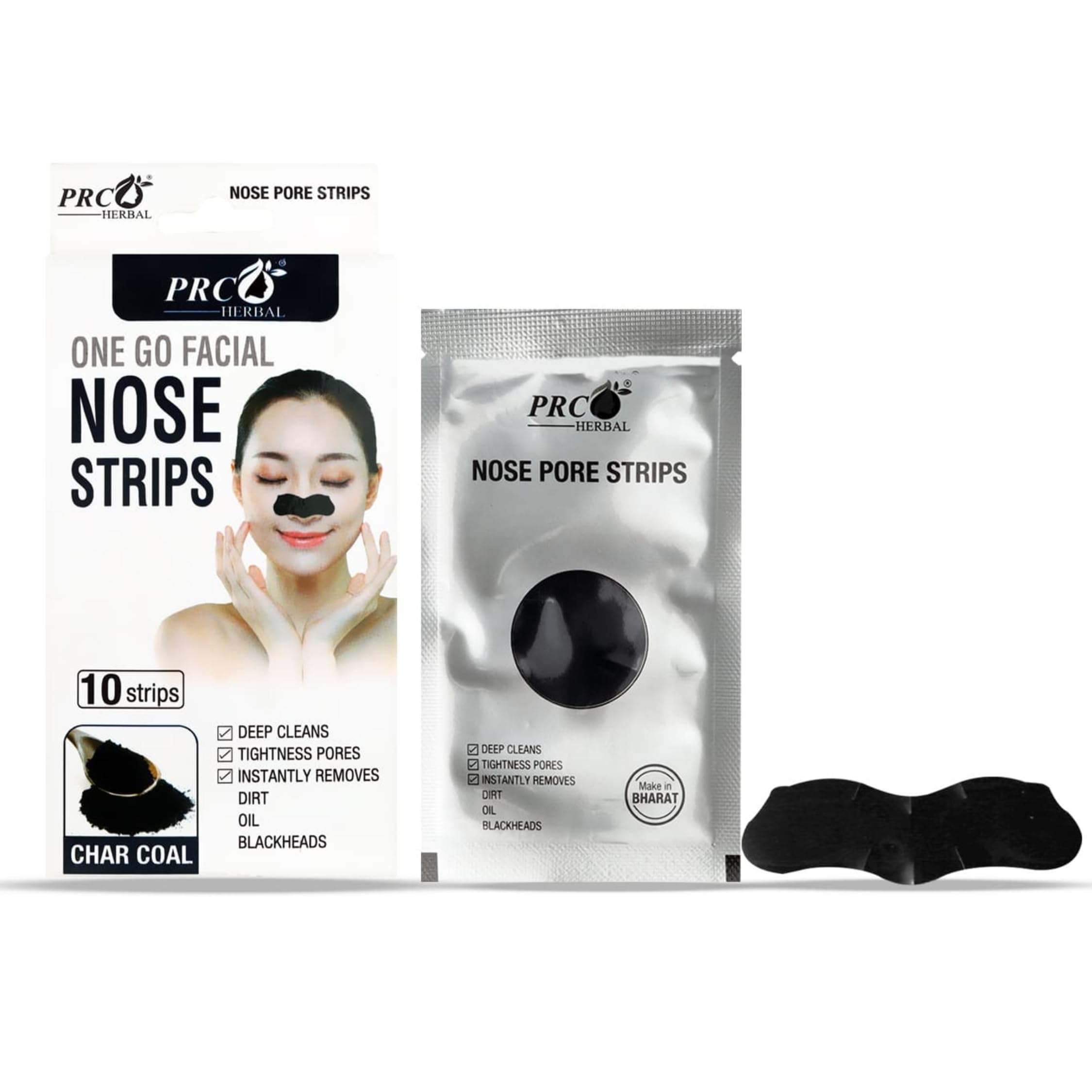 

PRC HERBAL Charcoal Nose Strips - Blackhead Remover For Men & Women (Pack of 2, 20 Strips) | Deep Pore Cleansing | Tightens Pores | Instantly Rem