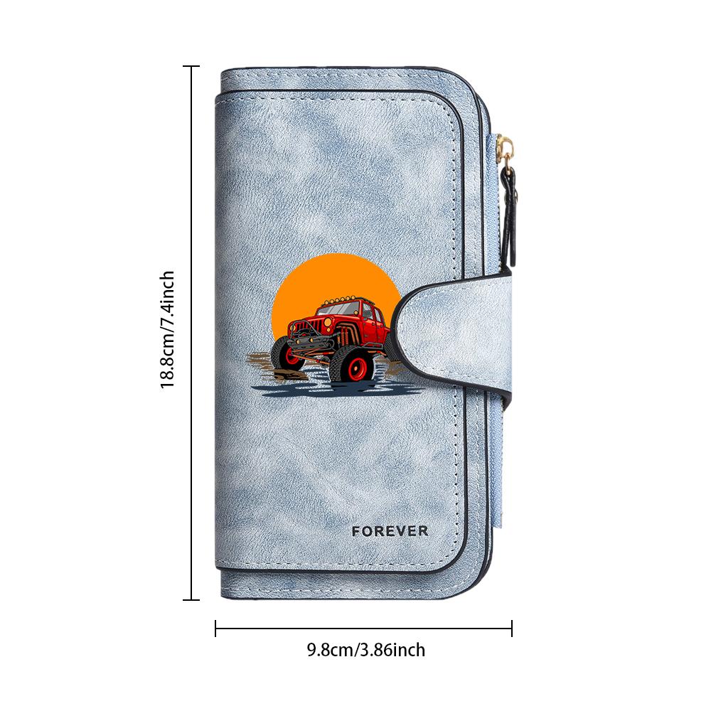 Vintage Off Road Car Print Purse Fashion Multi Slot Card Holder Slim Portable Wallet