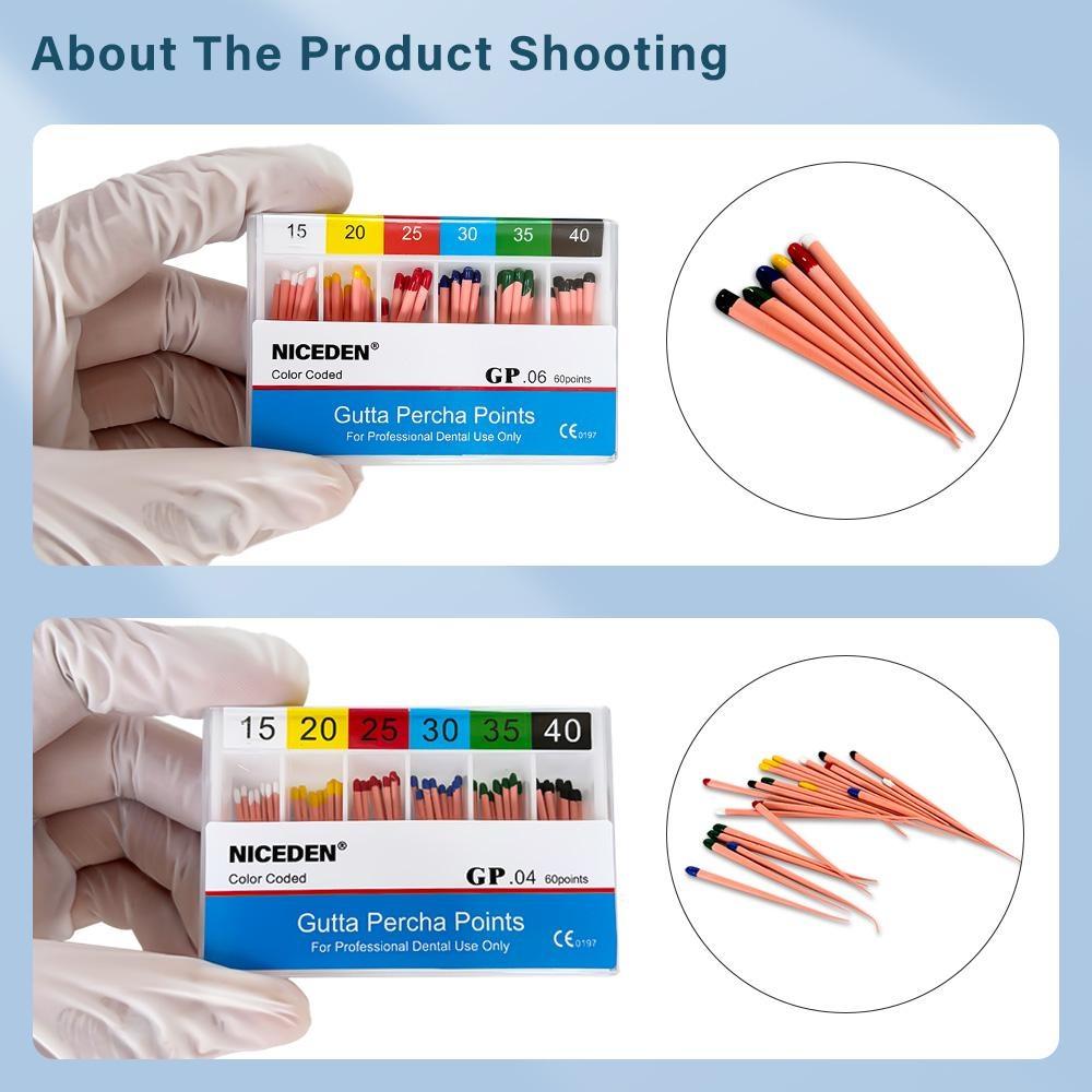 Niceden Dental Gutta Materials Percha Root Points Endodontics Cotton Fiber Tips Dentistry GP Canal Taper 02 04 06 #15-40 F1-F3