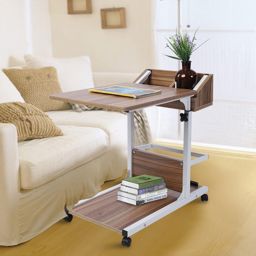 Birou portabil multifuncțional detașabil pentru laptop cu roți, sertar, canapea, cărți, stejar antic