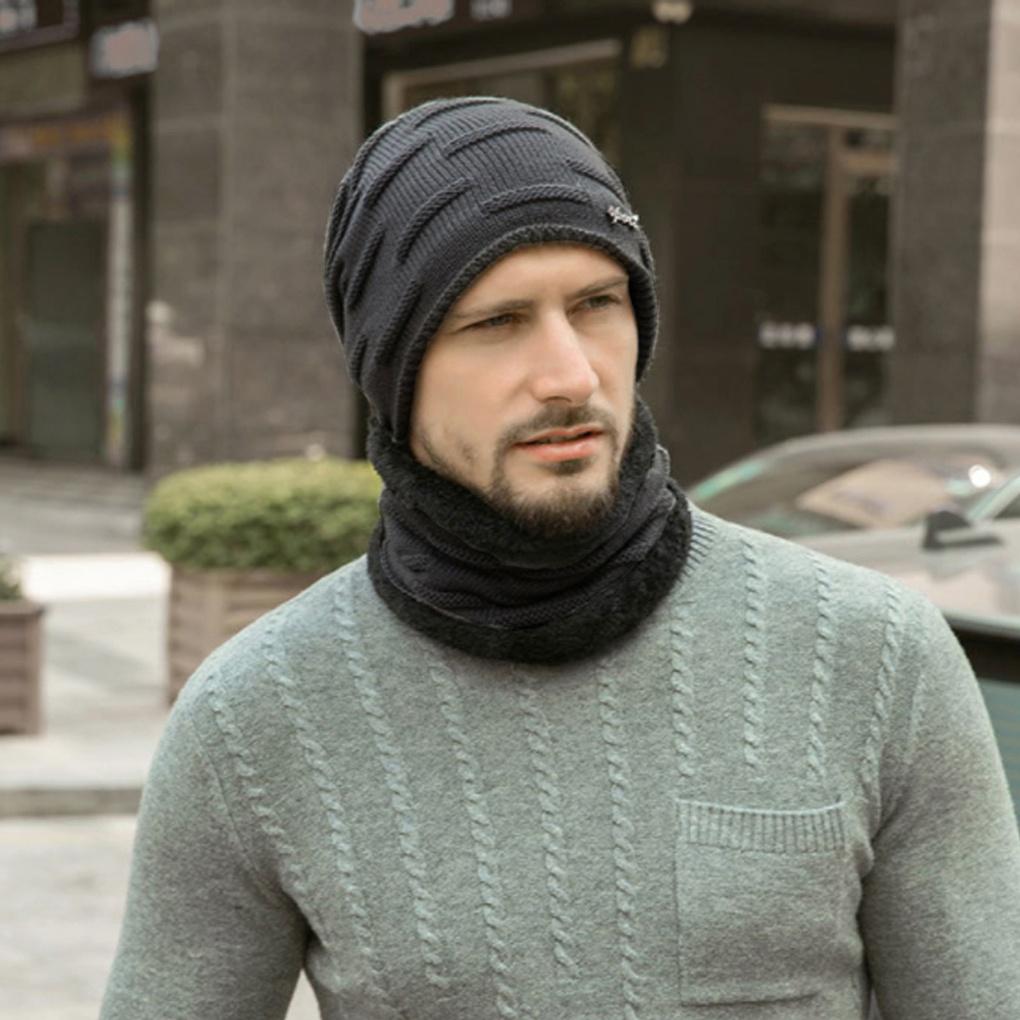Winter cold weather gear neck warmer, mock toshi beanie, fur hat set for men