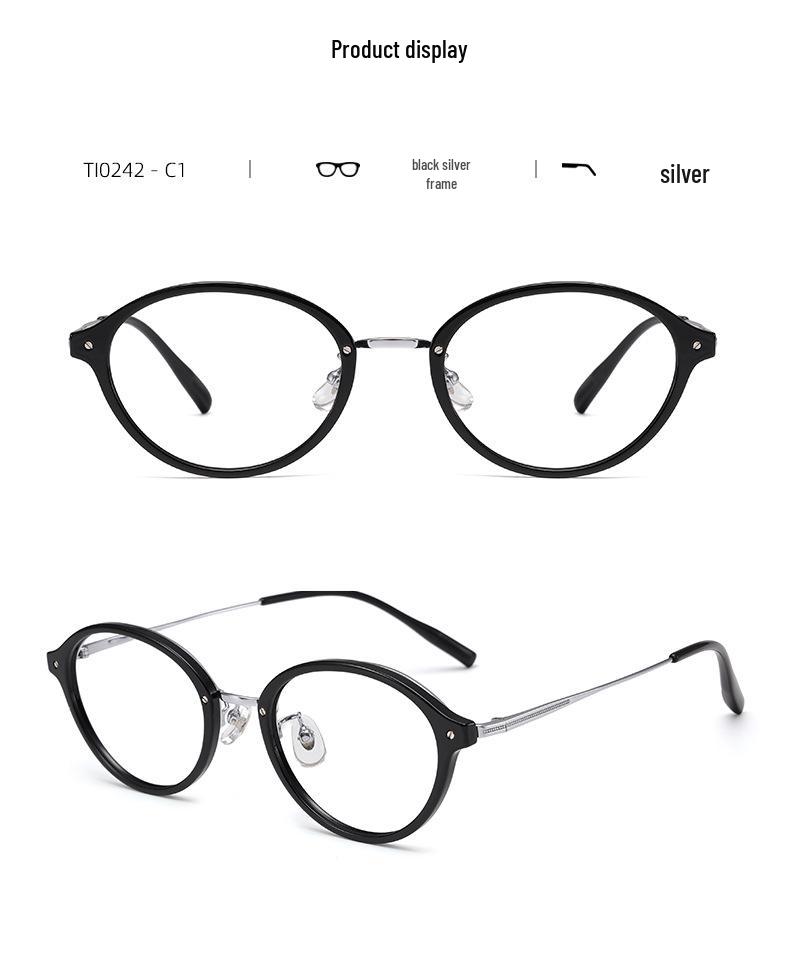 Ultra-Light Pure Titanium Korean-style Oval Glasses, Model 0242: Anti-blue Light, High-end Tortoise Shell Design for Women