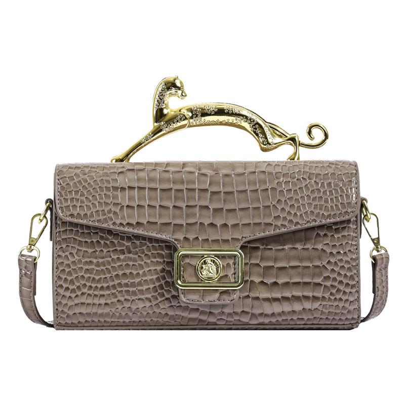 Luxury Patent Leather Crocodile Stone Pattern Ladies Shoulder Bag Retro Hardware Fashion Handbag Leopard Metal
