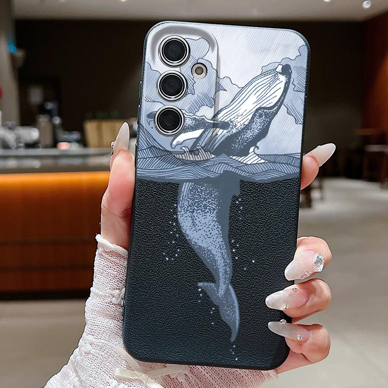 Blues Fish Whale Ocean Phone Case For Samsung S26 S25 S24 Ultra S23 S22 S21 FE A15 A16 A17 A35 A36 A37 A54 A55 A56 A57 5G Leather Texture Soft Cover