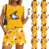 Damen Lässiges Rundhals-Plissee-Halloween-Print-Shorts-Set für Party