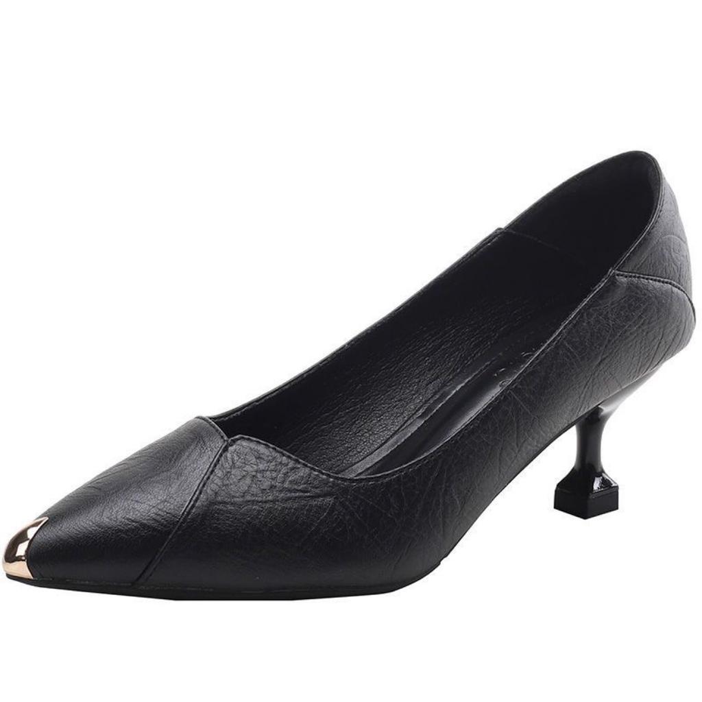 High Heel Single Shoes Women'S Year Stiletto Professional Black Soft Leather Women'S Shoes Pointed Work Shoes With Skirt Leather Shoes
