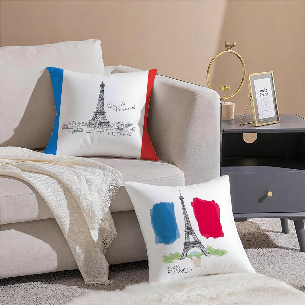 City Romantic Paris France Cushion Cover Throw Pillow Cover Hidden Button Durable Polyester Chair Cushion