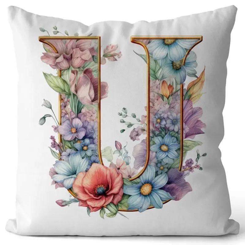 English Letter Flower Print Sofa Cushion Cover Suitable For Home Living Room Decoration Hotel Hospital Dormitory Pillow