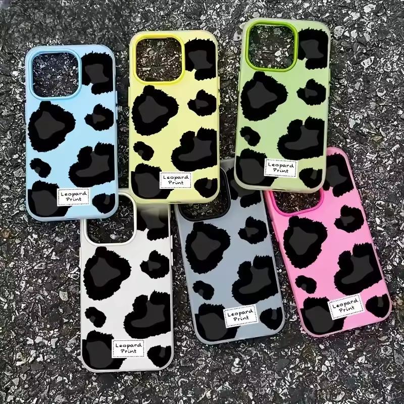 Simple Black Leopard Print Jelly Color Phone Case For iPhone 17 AIR 16 15 14 13 12 11 PRO MAX PLUS Y2K Shockproof Silicone Cover