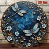 Vintage Gold Dragonfly Floral Metal Wall Art 8 Inch Retro Blue Aluminum Sign Living Room Bedroom Decor