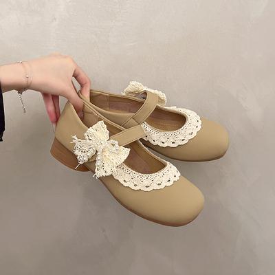 Spitzen-Schleife Weiche Sohle Einzelne Schuhe Mode Runde Spitze Flacher Ausschnitt Rutschfest Verschleißfest Niedrige Schuhe