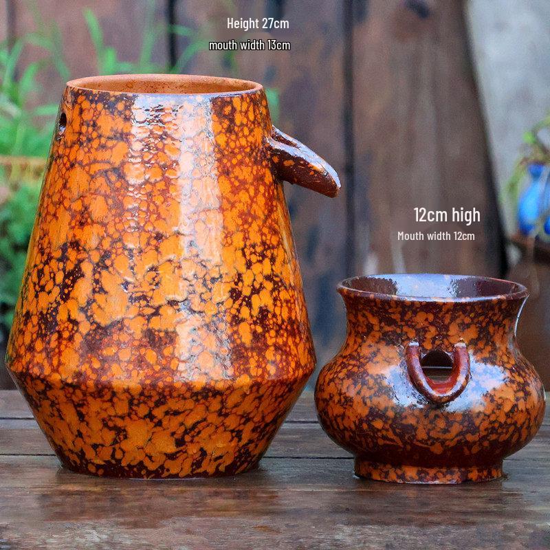 Retro Handmade Ceramic Waterfall Pot: Ancient Fish Farming Water Feature for Courtyard Landscapes